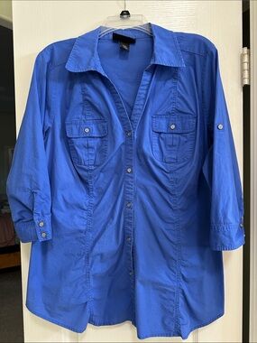 Lane Bryant Royal Blue Button-Up Tunic Blouse